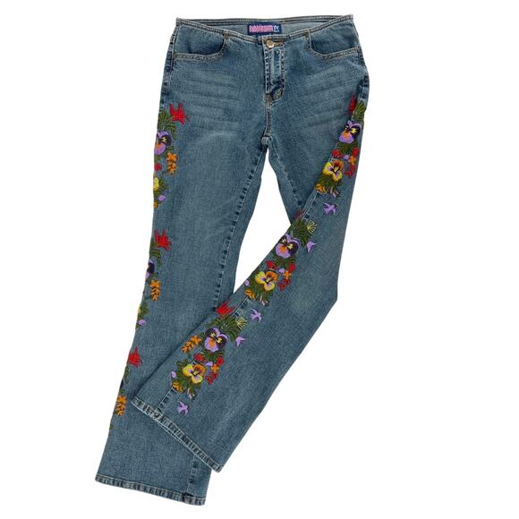 Y2K floral embroidered flare jeans Bubblegum 2000s vintage - Picture 1 of 10